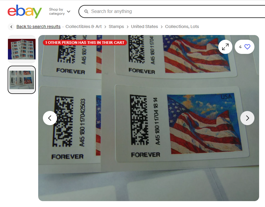 US Forever Stamp sa kodovima Data Matrix iz eBay.png