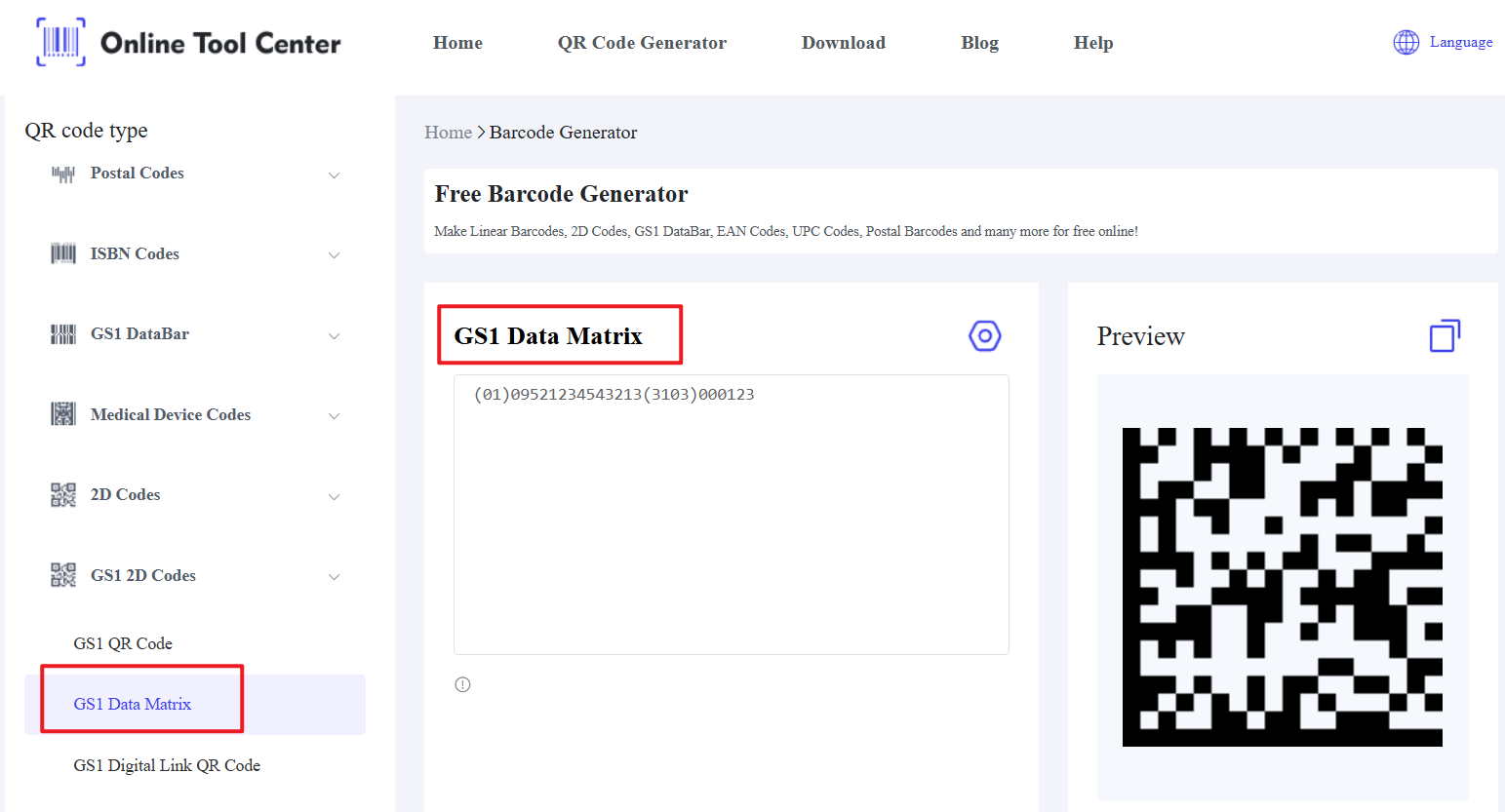 GS1 Data Matrix barcode generator