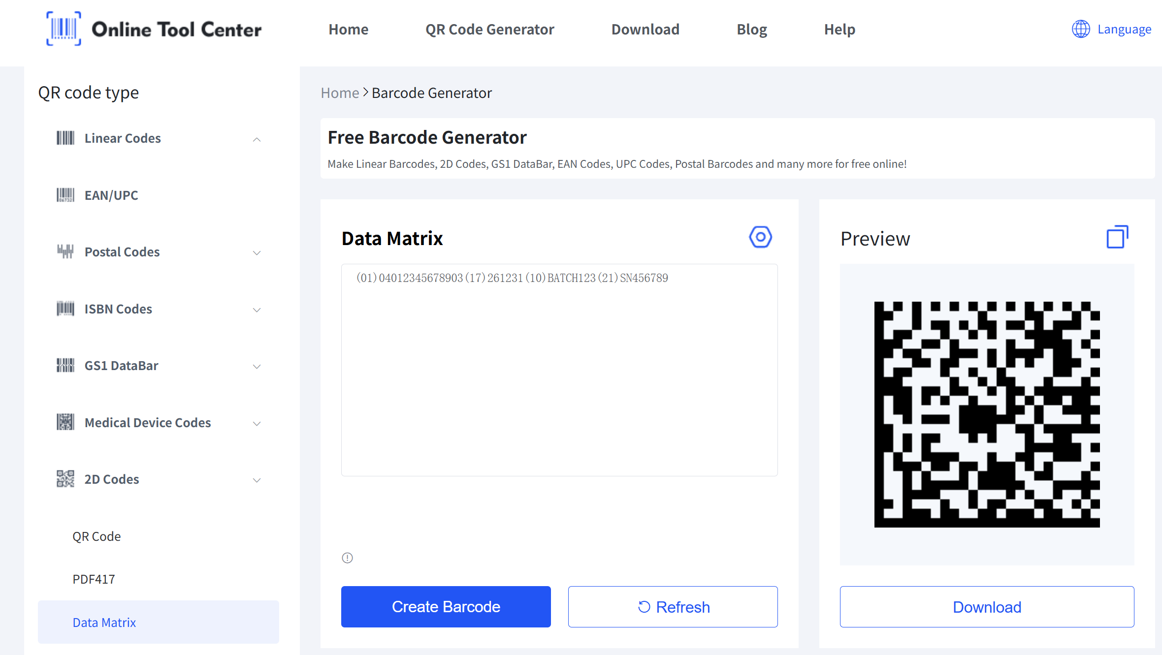 Erate datamatrix code