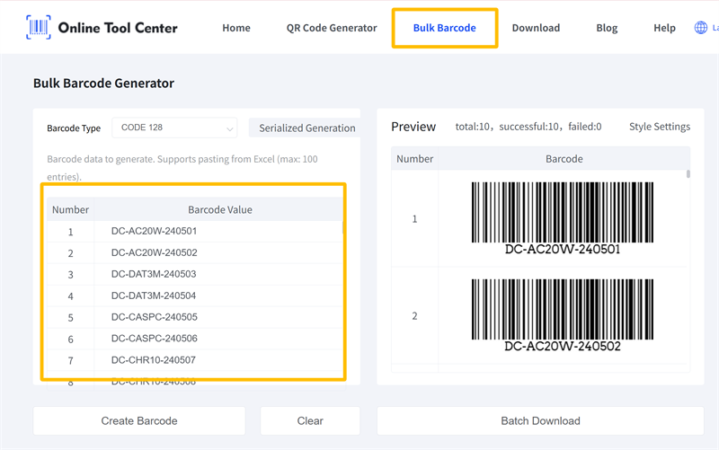 bulk barcode generator генератор расутих баркодова