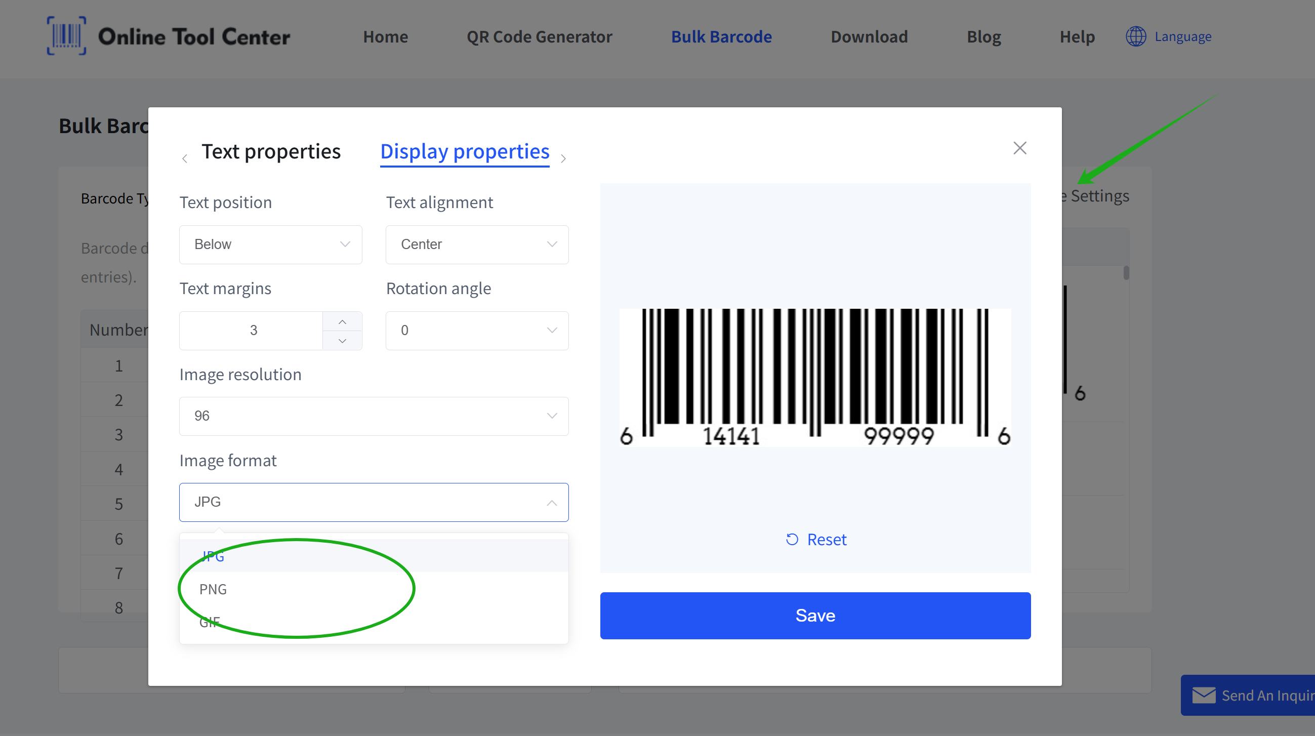 choose barcode image format одаберите формат слике баркода