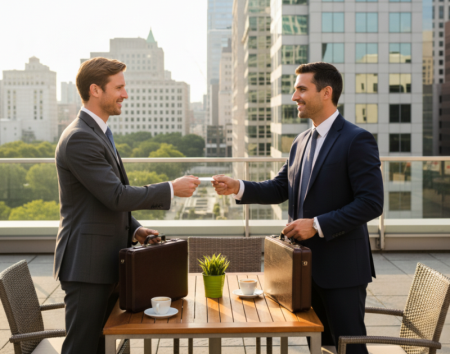 business card exchange in meeti размена визиткарти у меетију